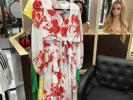 Red and White Chiffon 2 piece