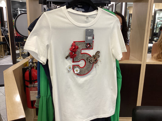 White #5 T Shirt Bling
