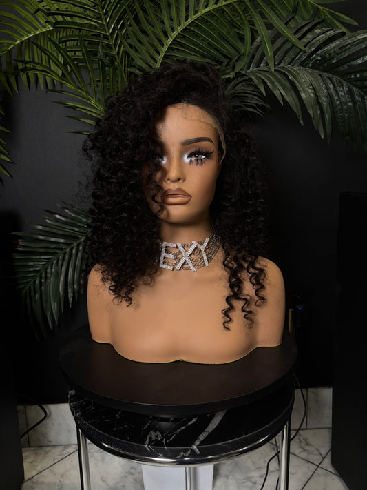 HD 5x5 Black Curly Wig 18"