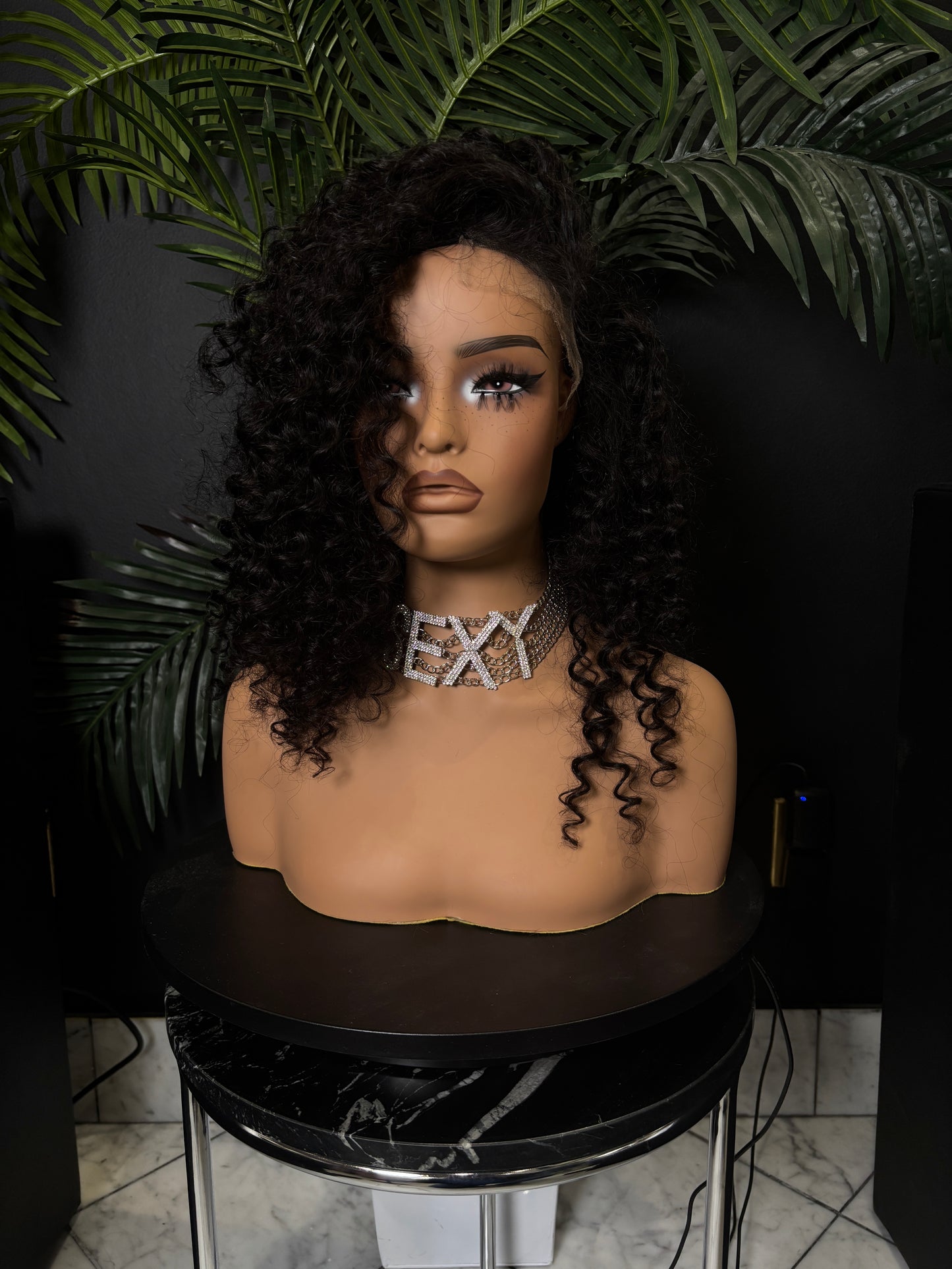 HD 5x5 Black Curly Wig 18"