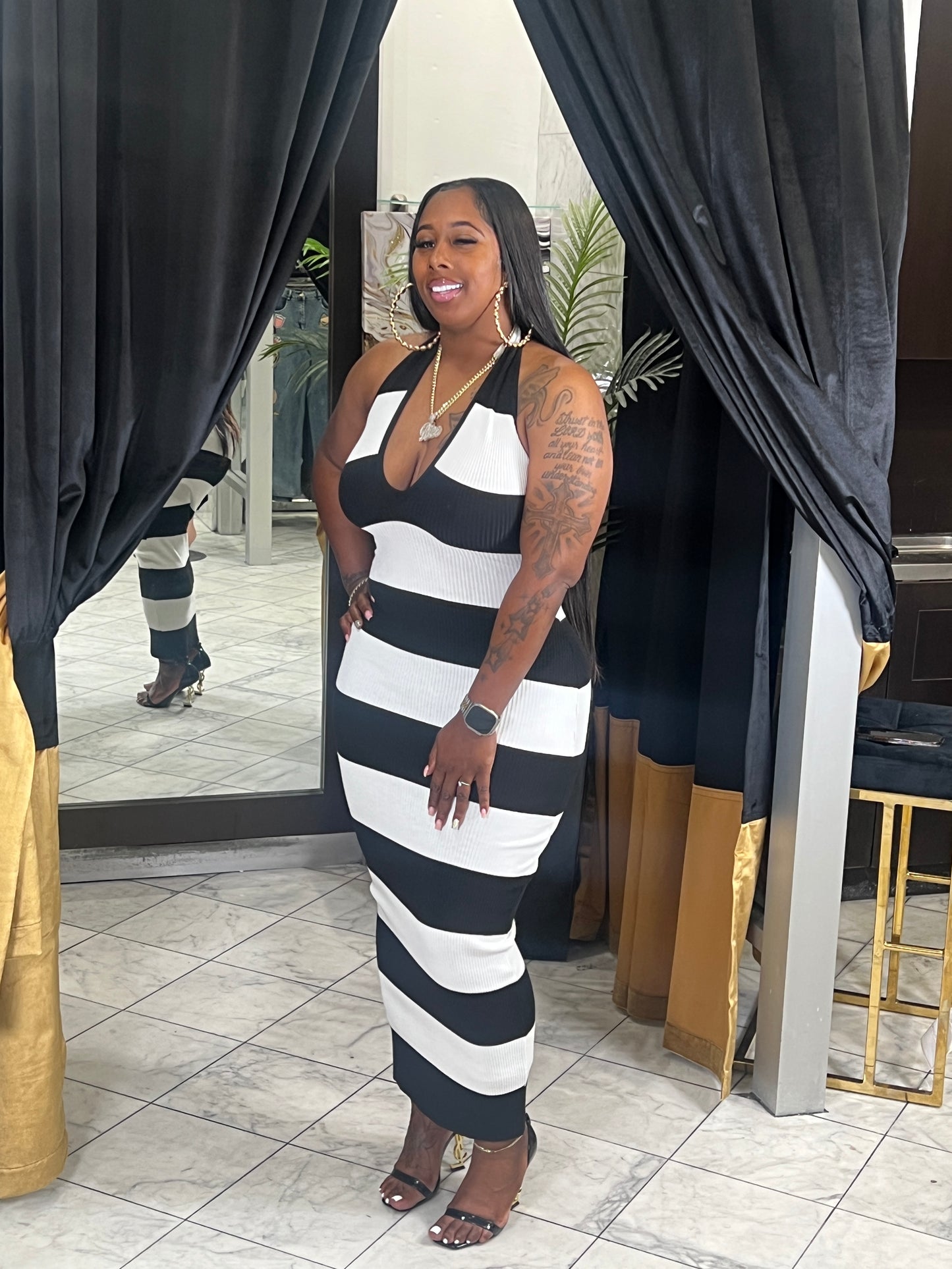 Black and white slip knot dresss